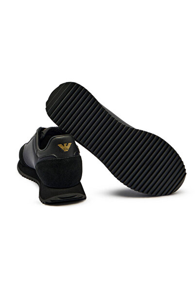 EA7 Unısex Kalın Rahat Taban Logo Desenli Süet Detaylı Siyah Sneaker 7X000541 AF18609-MZ177