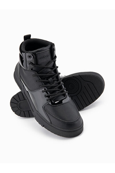 OMBRE Hohe Herrenstiefel Sneakers mit glänzenden Elementen - Schwarz OM-FOSH-...