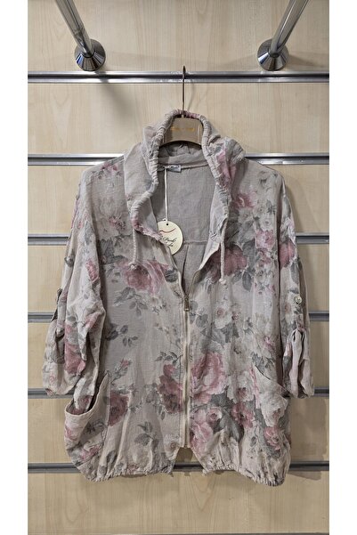 Park Moda Italian Hooded Jacket Zippered Batik Rose Pattern