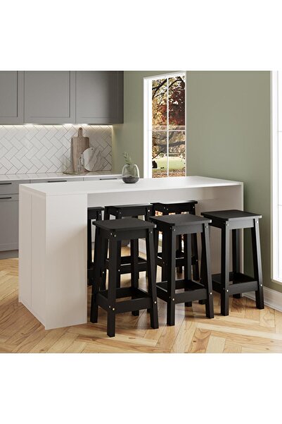 Bimossa Edgar G4861 6 Adet Siyah Tabure Mutfak Adası Bar Masası Beyaz Depolamalı Çok Amaçlı Kapaklı Masa