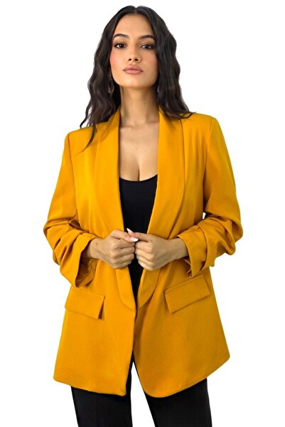 FashionForYou Alessia casual jacket, with lapels and decorative pockets, Mustard Yellow