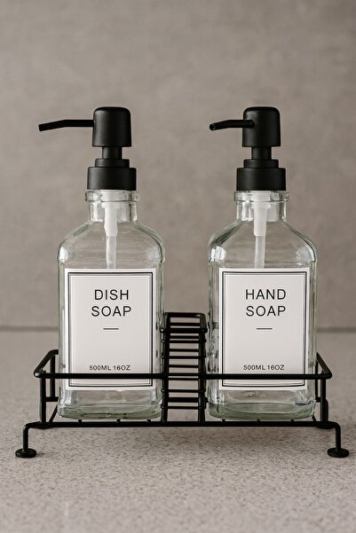 Evsun Home Collection موزع الصابون السائل الزجاجي المربع المزدوج مع حامل 500 مل