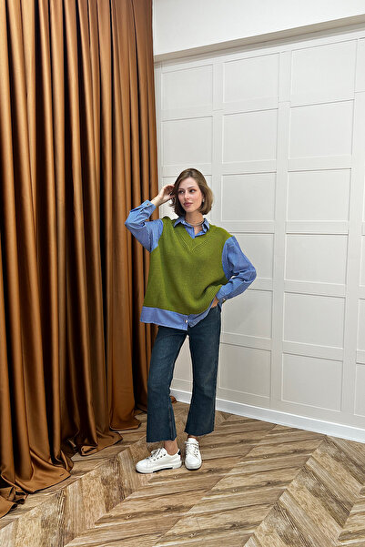 Stilife Плетен пуловер зелен