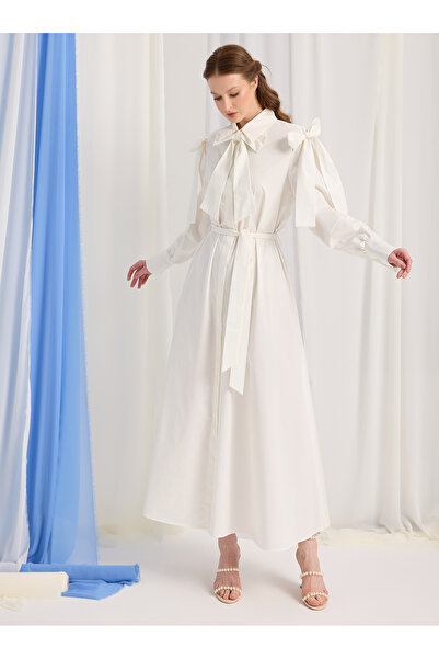 Store Wf White Bow Poplin Long Dress