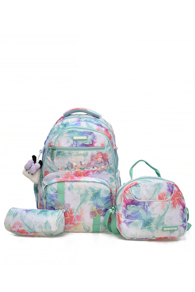 ELATAE Girl's 3-Piece Elementary School Bag Set School Bag & Thermal Lunch Bag & Pen Holder 1490