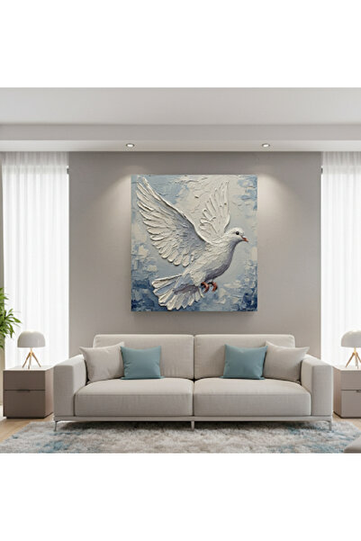 hollywest Modern Tablo,3d, Kabartma Efekt, Beyaz Güvercin Motifli Huzur Veren Rölyef Doku Efektli Kanvas Tablo