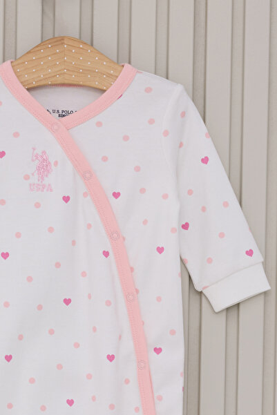 U.S. Polo Assn. Baby Girl White Heart Patterned Booties Jumpsuit 50315319-Vr071