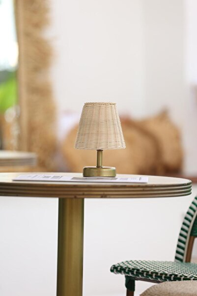 Maison Avf Rattan & Bambu Kablosuz Şarjlı Masa Lambası - Alt Eskitme Gold