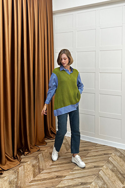 Stilife Плетен пуловер зелен