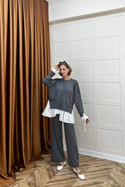 Stilife Truva Shirt Detail Mercerized Knitwear Set Anthracite