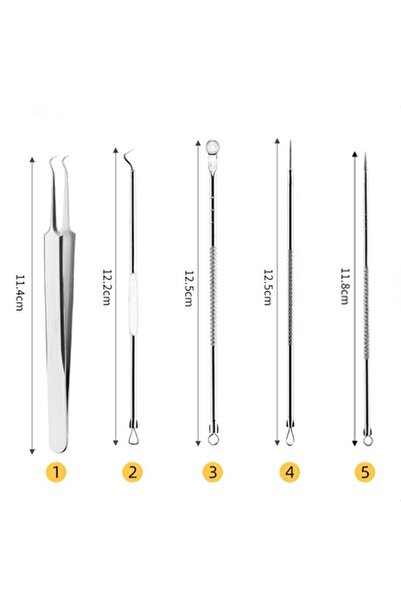 NEO Set of 5 tweezers for extracting blackheads, comedones, acne, cosmetic utensils made of stainless steel, metal