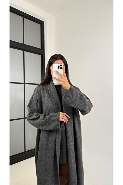 Gaus Anthracite Long Premium Knitwear Cardigan Gaus-00116