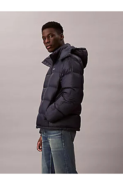Calvin Klein Erkek Ördek Tüyü Dolgulu Yalıtımlı Çıkarılabilir Kapüşonlu Uzun Kollu Lacivert Mont LV04RD508G-CEF