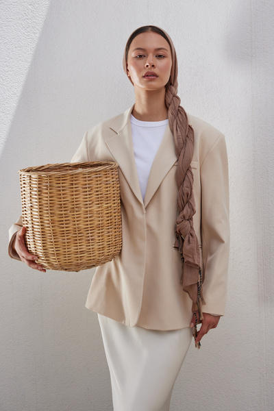 FENZA SCARF ŞAL DE BUMBAC CU FRĂCHĂ LUNGĂ DE CULOARE NISIP BRICE