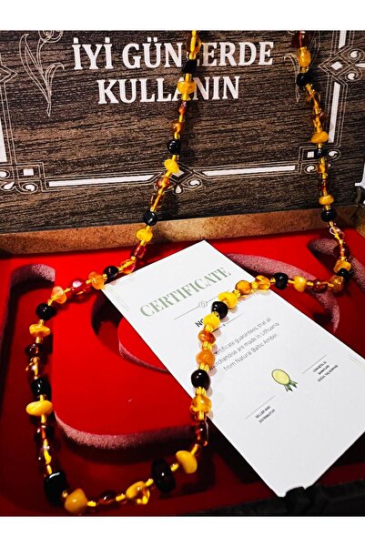 GÜMÜŞTEL EL SANATLARI Sertifikalı Baltık Kehribar Yetişkin Boy Kolye