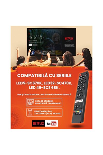 GSC Remote Control Compatible with Schneider, LED32-SC470K, TV, Black, Batteries Included