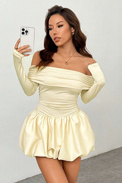 JE-TU Madonna Yaka Balon Etek Mini Elbise JT9072