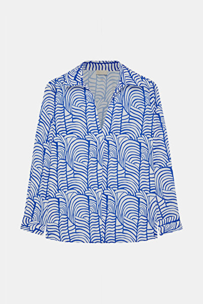 W Collection MAVİ BEYAZ DESENLİ BLUZ