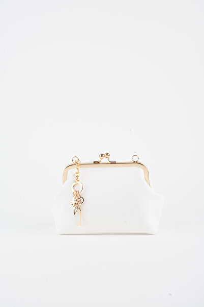 Çanta Trend Women's White Key Charm Gift Scholarship Closure Lined Handbag and Shoulder Bag
