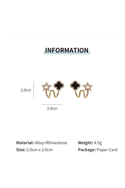 C&K Atelier 925 Ayar Gümüş Yıldız ve Siyah Yonca Figürlü Çelik Küpe – Şık ve Modern