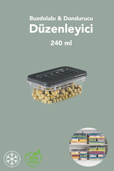 Meleni Home 1 Piece Microwave Compatible Storage Container - Organizer Food Storage Container 240 ml Anthracite