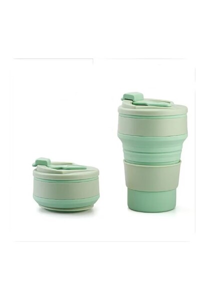 Flippy collapsible silicone cup for travel and camping, 350 ml, 8.2x6.3x9.1 cm, green
