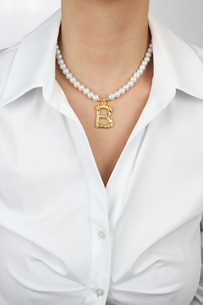 Liveyn Design Cam İnci B Harf Kolye B Harfi