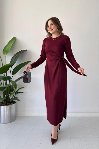 MaziButik Long Tie Dress Burgundy