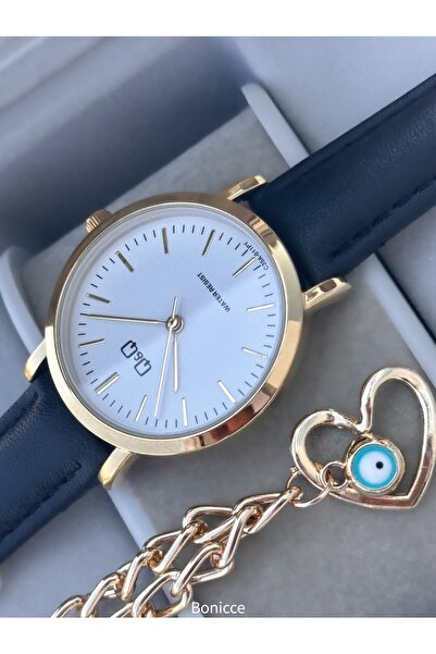 Q&Q Leather Cord Women's Wristwatch, Black Color Simple Stylish Model Heart Bracelet