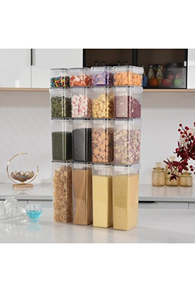 Flippy Food Storage Boxes, Set of 16, PP Plastic, Various Sizes, Transparent