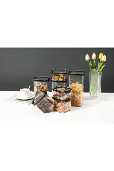 Flippy Set of 6 Plastic Containers, Flippy, for Food/Objects, Airtight Closure, 2 x 460 ml, 2 x 700 ml, 1 x