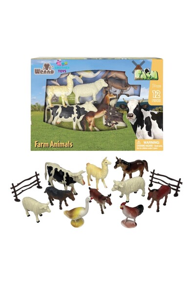 Brother Toys Kutulu 12 Parça Çiftlik Hayvanlar Seti İnek, Tavuk, Ördek, Koyun, At, Lama, Eşek, Kuzu