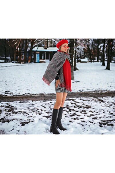 Wearflawless Women's Set of 2 Red Scarves and Painter Beret Set, Christmas Gift, Double-Sided Scarf, Painter Beret