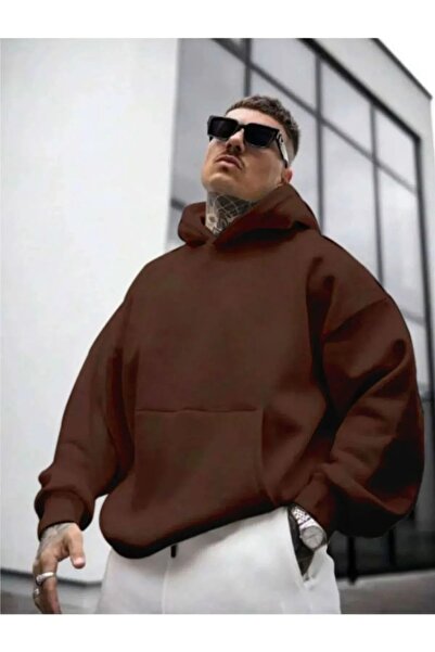 NO 601 Ανδρικό φούτερ με κουκούλα σε καφέ χρώμα με στάμπα Ny Life