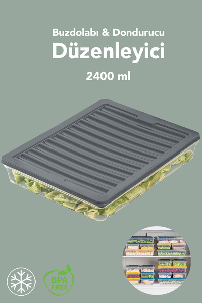 Meleni Home 1 Piece Microwave Compatible Storage Container - Organizer Food Storage Container 2400 ml Anthracite