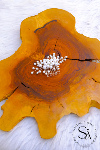 SimgeAksesuar Handmade Hair Accessory Made with Pearl Stones for Nikah, Engagement and Wedding