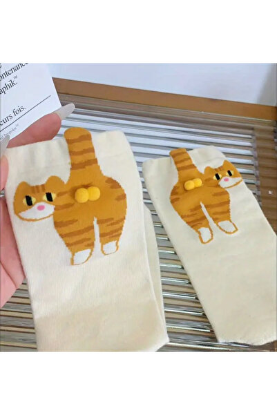 Innovate Store Симпатични чорапи с котешки мотиви за жени, 1 чифт, жълти