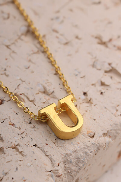Lucente Jewellery Luxury Serisi Işıklı Hediye Kutulu 925 Ayar Altın Gümüş Kaplama U Harfi Üç Boyutlu Döküm Harf