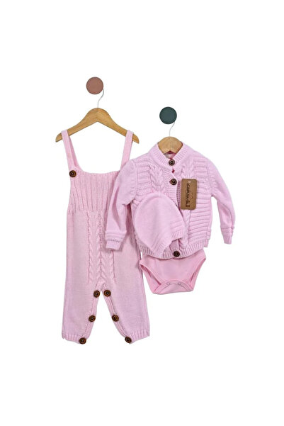 Mamboo Set Roz Tricotat Bebeluș Fetiță din 4 Piese - 3/6 luni