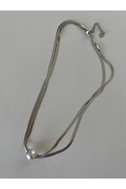 marsel aksesuar Italian Chain Double Model Pearl Ball Silver Steel Necklace 316L