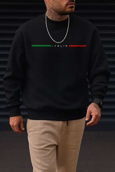 BENROMA 3-нишка памучна блуза с печат ITALIA, унисекс