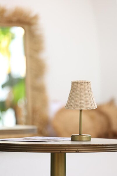 Maison Avf Rattan & Bambu Kablosuz Şarjlı Masa Lambası - Alt Uzun Eskitme Gold