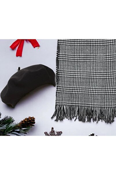 Wearflawless Women's Set of 2 Black Scarves and Painter Beret Set, Christmas Gift, Double-Sided Scarf, Painter Beret