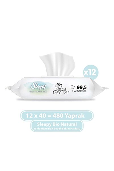 Sleepy Bio Natural Yenidoğan Islak Havlu 40'lı x 12 Adet
