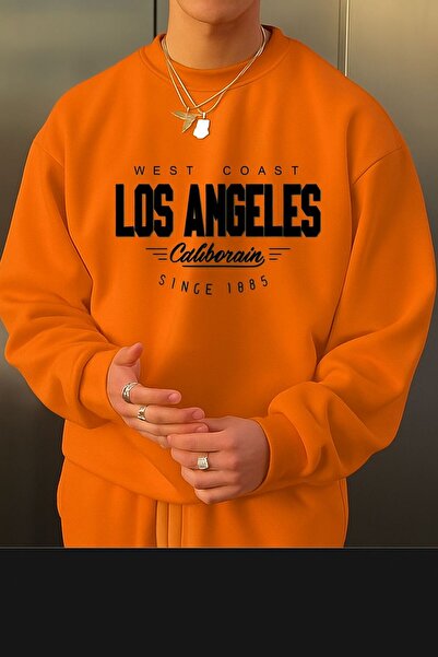 DM DOLCE MORE سترة رياضية مطبوعة بتصميم لوس أنجلوس من القطن الممشط بثلاث خيوط...