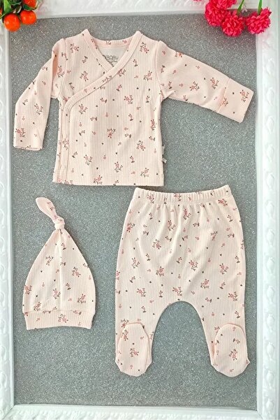 BEBENAZ Organic Cotton 0-3 Months Floral Pattern Newborn 3-Piece Baby Set