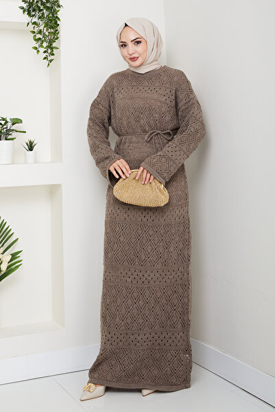 Kirazgym Ethnic Pattern Openwork Knitwear Dress and Undergarment Dress - Lined Set