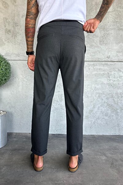 MADZEYMODA Men's Boyfriend Fit Pleated Double-Legged Smoked Fabric Trousers Ke-1054