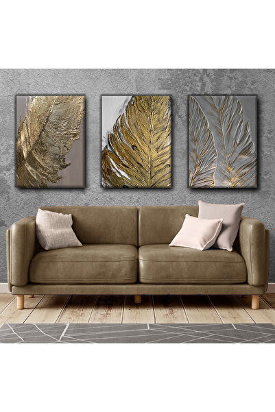 Harikabirev TABLO CU MOTIV DE FRUNZE AURIE-GRIGIE | TABLO PE Pânză FĂRĂ CADRU...