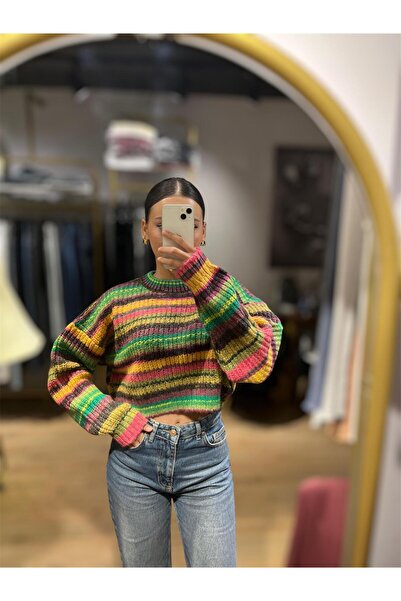 Dilvin 10233 B. Yaka Selanik Örgü Kazak - Koyu Yeşil